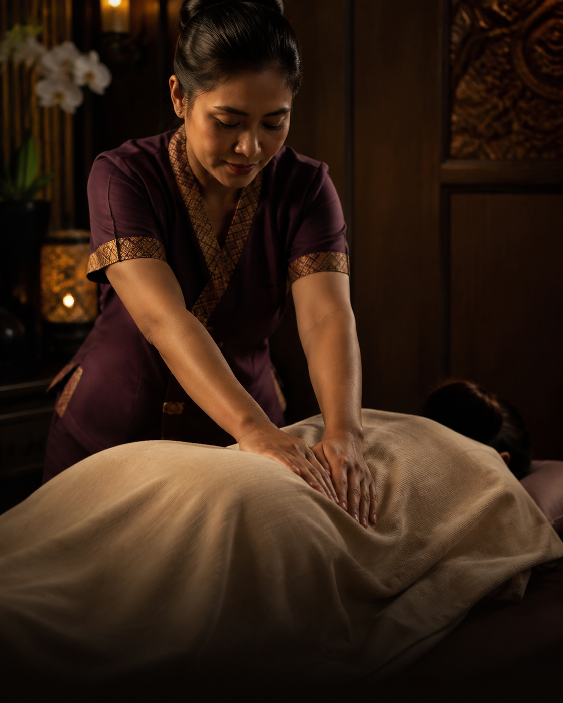 Professionelle Rückenmassage durch eine Thai-Masseurin